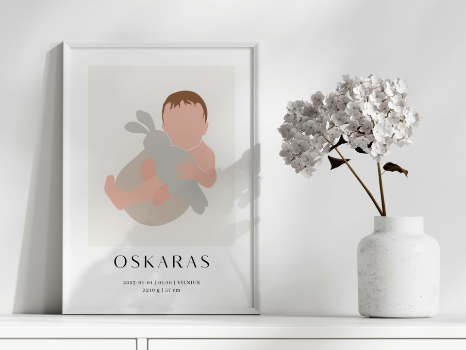 Plakatas MINIMALISTINIAI GIMIMO METRIKAI #3