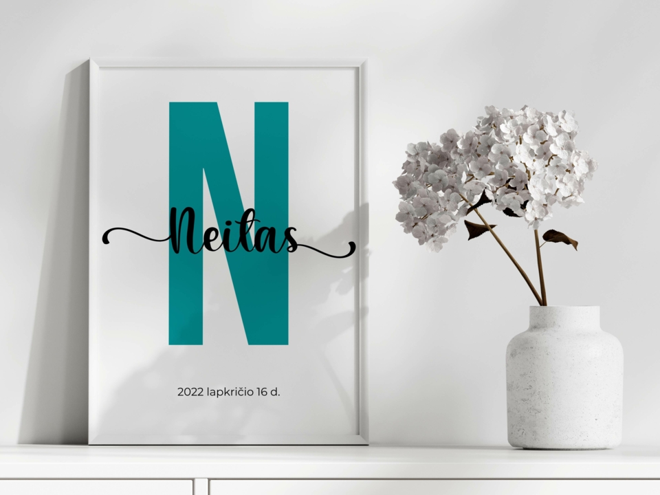 Plakatas VARDAS MINIMALISTIŠKAI mėlynas